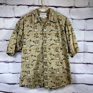 Columbia Casual Vented Tan Fishing Shirt SZ L Button Up Cotton Sportsman Fish